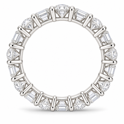 [metal:white-gold] Iris Mixed-Cut Eternity Ring — top — Mixed-cut diamond eternity ring, circular elevation studio view [catalog-v4]