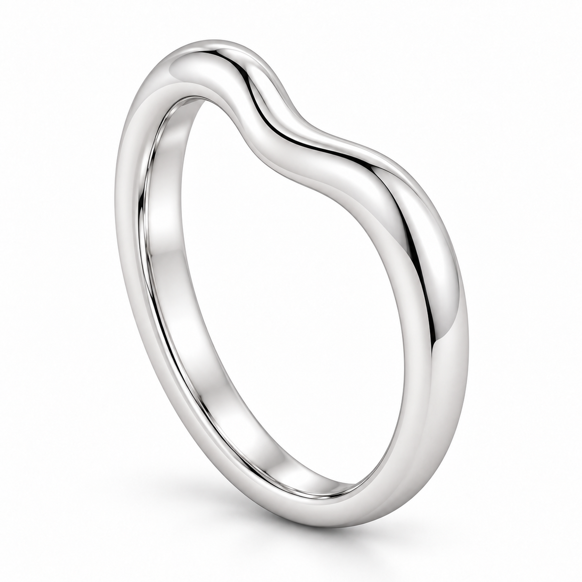 [metal:white-gold] Isabeau Contour Band — three-quarter — Soft contour band, standing oblique studio view [catalog-v4]