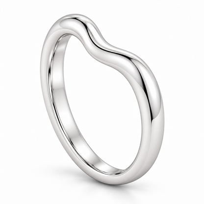[metal:white-gold] Isabeau Contour Band — three-quarter — Soft contour band, standing oblique studio view [catalog-v4]