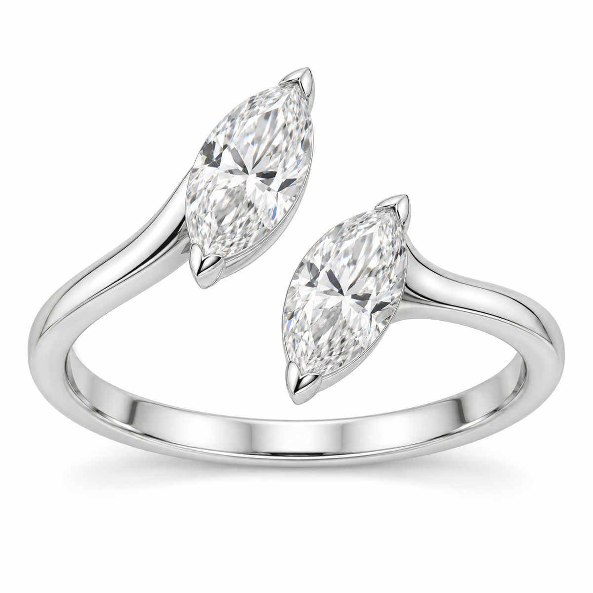 [metal:white-gold] Iselle Marquise Duet Setting — front — Original setting design illustration [catalog-v4]