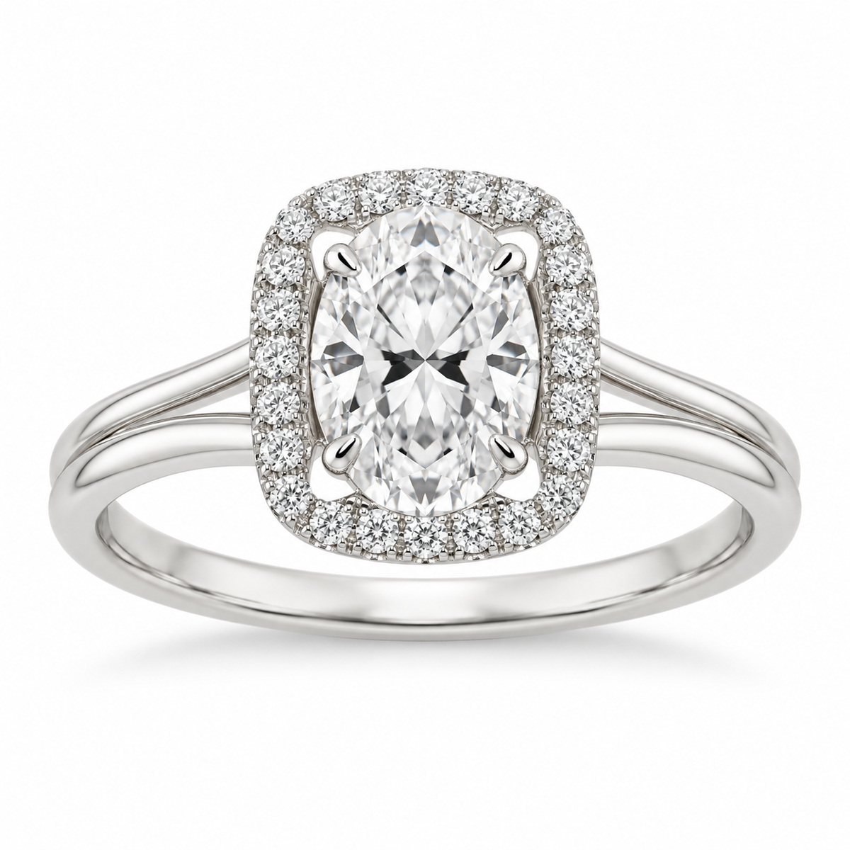 [metal:white-gold] Ivelle Open-Cushion Halo Setting — front — Original setting design illustration [catalog-v4]