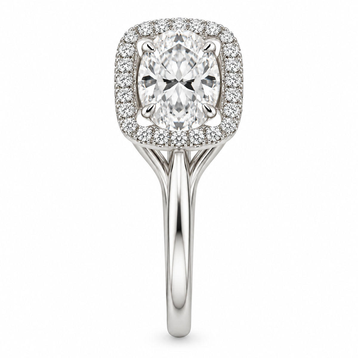 [metal:white-gold] Ivelle Open-Cushion Halo Setting — side-profile — Original setting design illustration [catalog-v4]