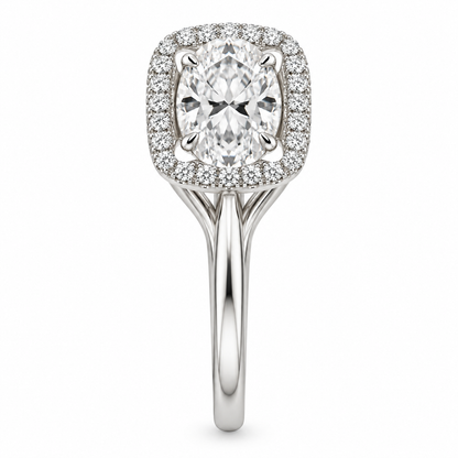 [metal:white-gold] Ivelle Open-Cushion Halo Setting — side-profile — Original setting design illustration [catalog-v4]