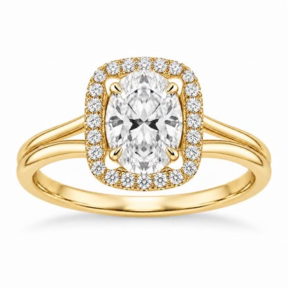 [metal:yellow-gold] Ivelle Open-Cushion Halo Setting — front — Original setting design illustration [catalog-v4]