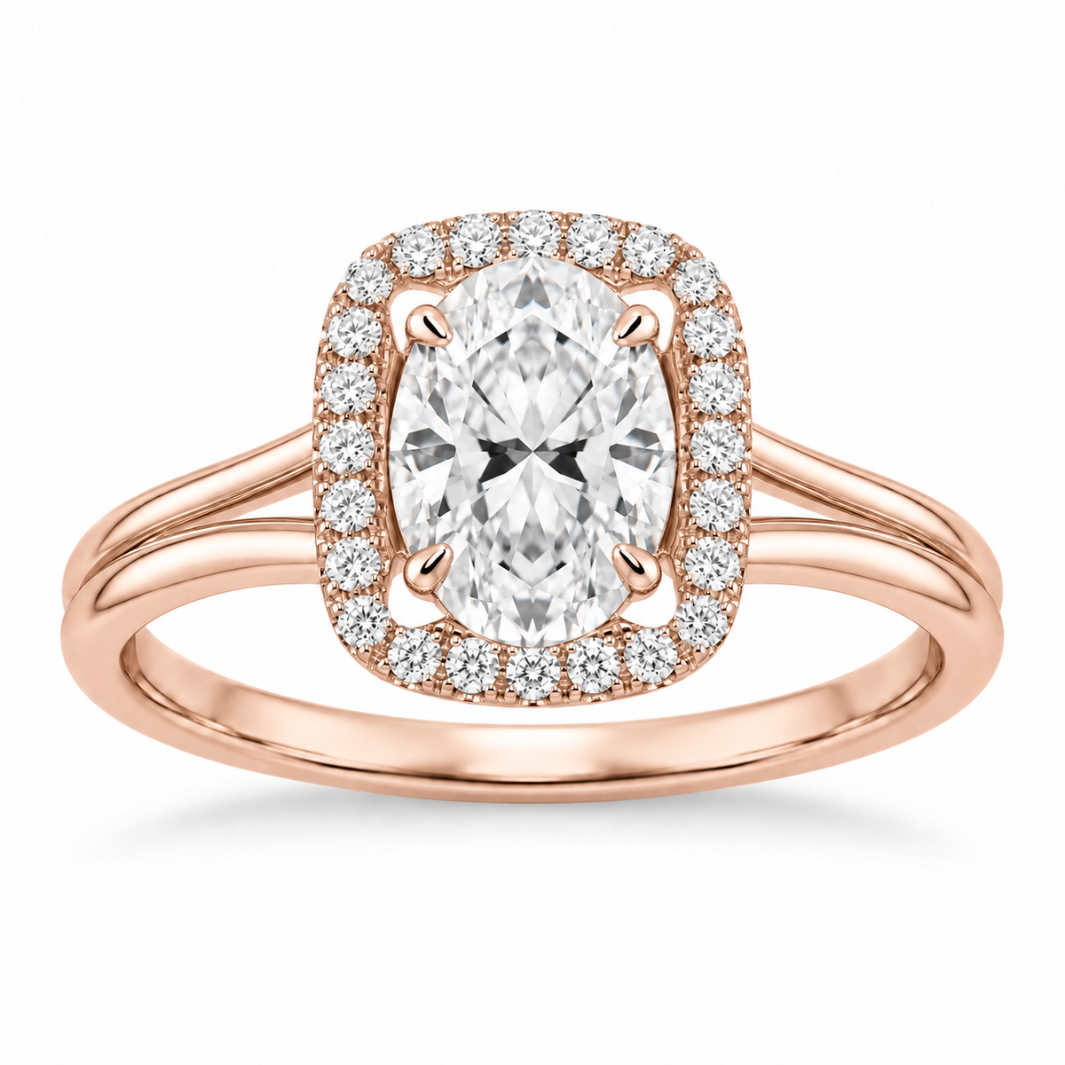 [metal:rose-gold] Ivelle Open-Cushion Halo Setting — front — Original setting design illustration [catalog-v4]