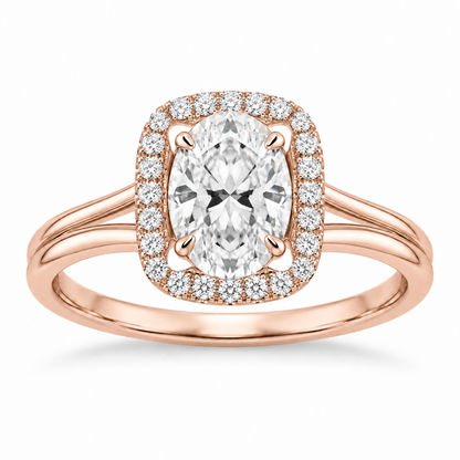 [metal:rose-gold] Ivelle Open-Cushion Halo Setting — front — Original setting design illustration [catalog-v4]