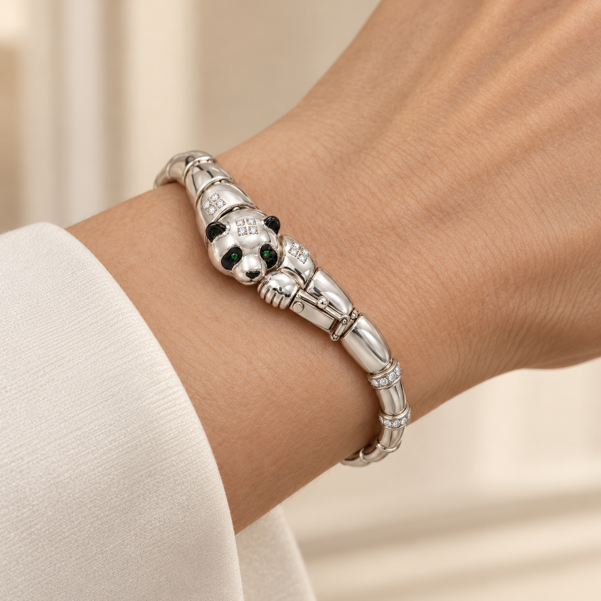 Ivoire Panda Bracelet — worn view — [metal:all]