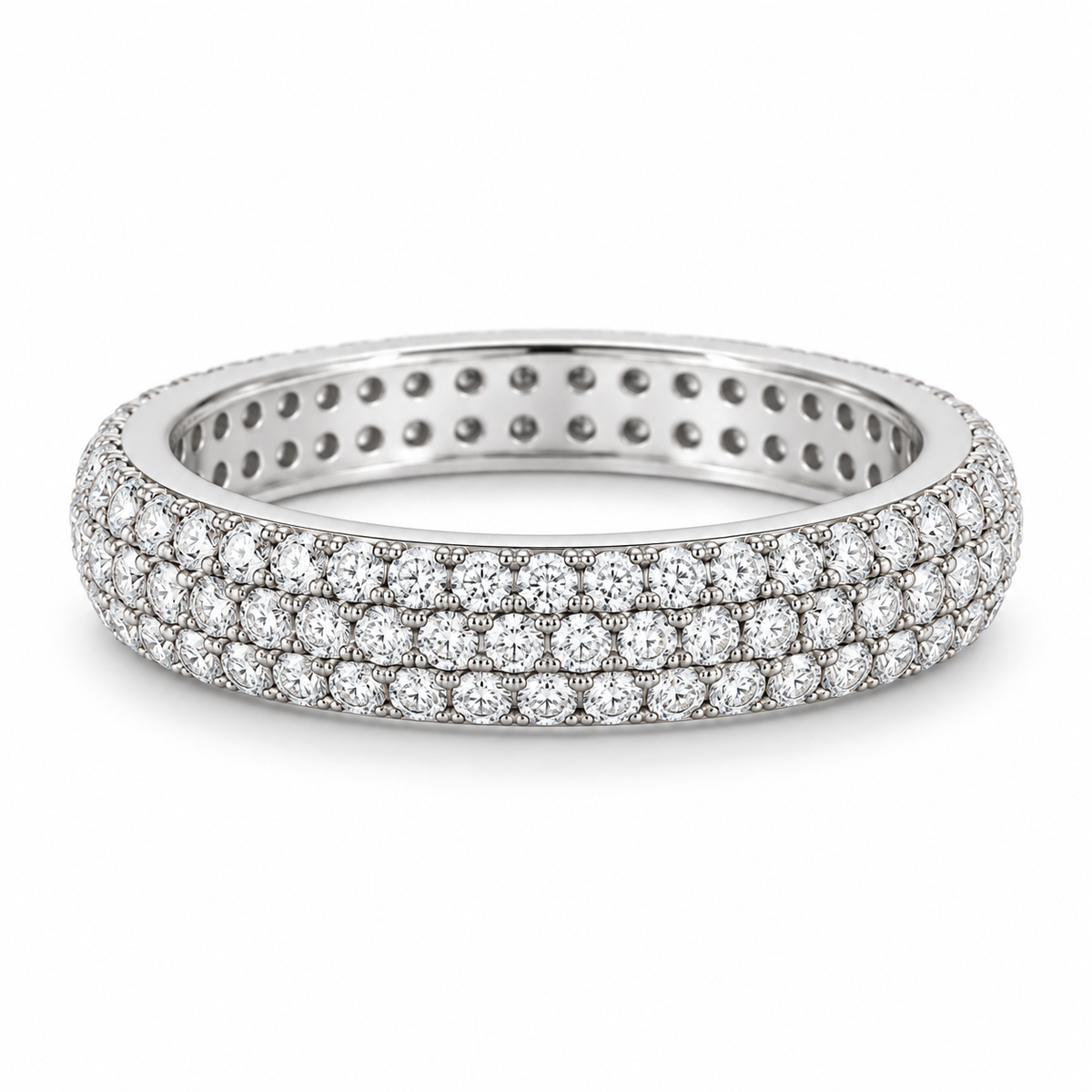 [metal:white-gold] Josephine Pavé Eternity Ring — front — Three-row pavé eternity ring, shallow front studio view [catalog-v4]