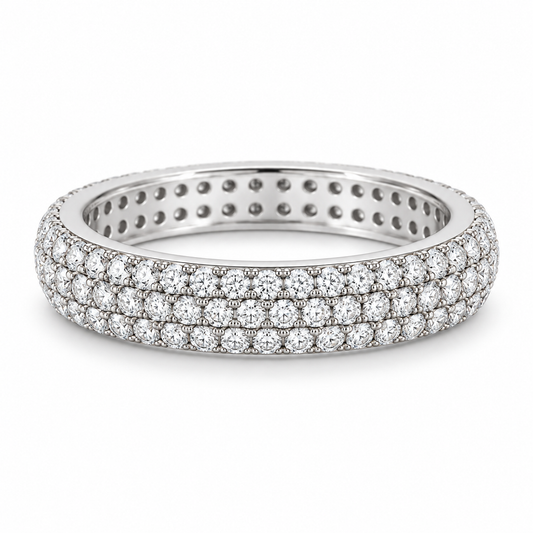 [metal:white-gold] Josephine Pavé Eternity Ring — front — Three-row pavé eternity ring, shallow front studio view [catalog-v4]