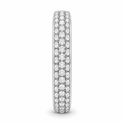 [metal:white-gold] Josephine Pavé Eternity Ring — side-profile — Three-row pavé eternity ring, edge profile studio view [catalog-v4]