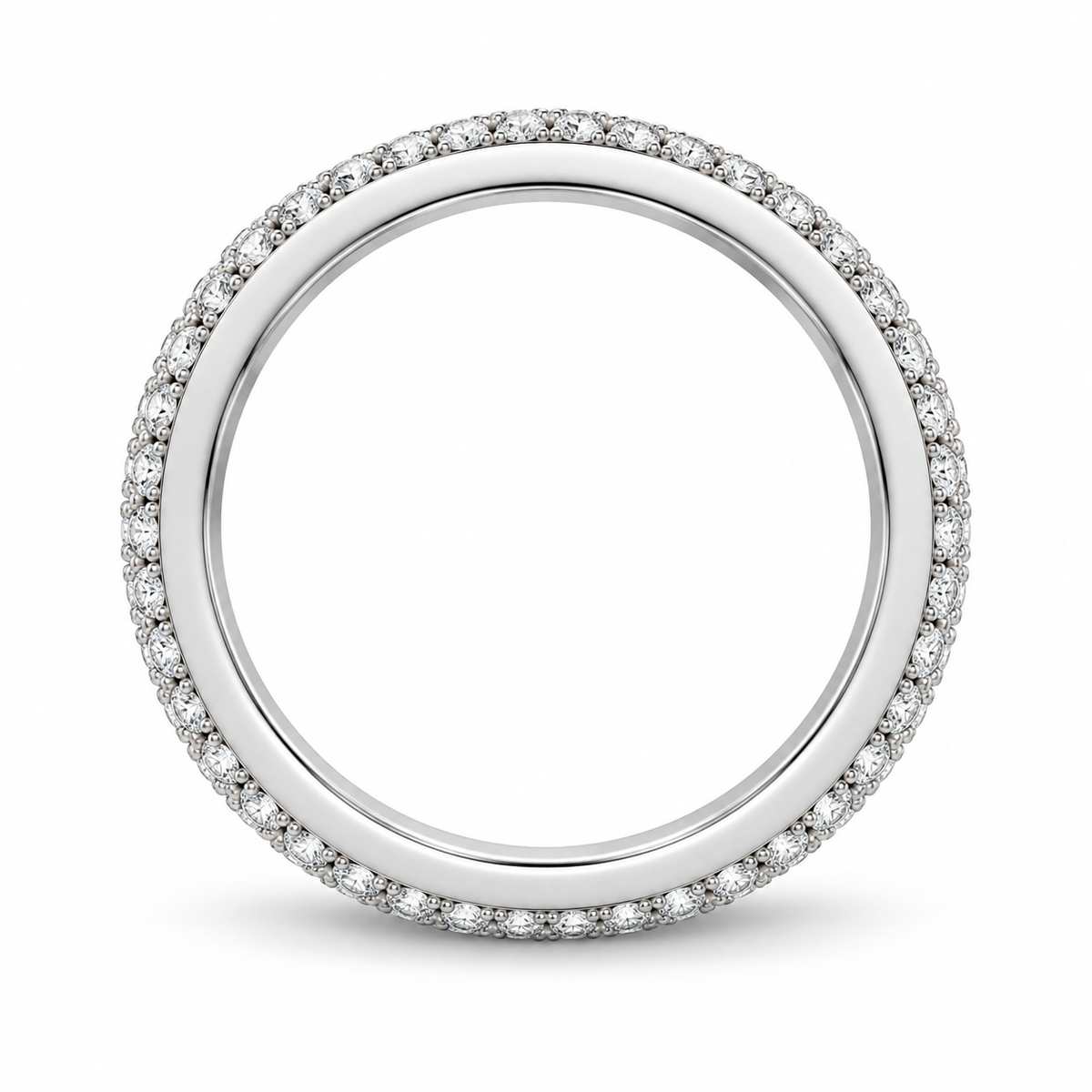 [metal:white-gold] Josephine Pavé Eternity Ring — top — Three-row pavé eternity ring, circular elevation studio view [catalog-v4]