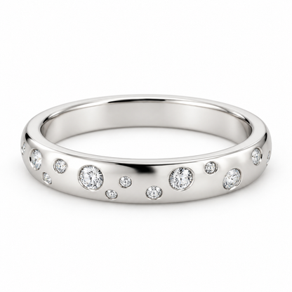 [metal:white-gold] Josette Scattered Diamond Ring — front — Organic scatter of flush-set diamonds, shallow front studio view [catalog-v4]