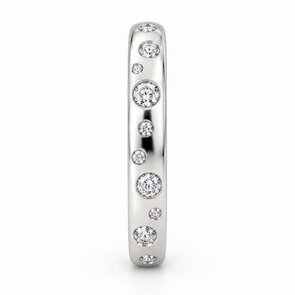 [metal:white-gold] Josette Scattered Diamond Ring — side-profile — Organic scatter of flush-set diamonds, edge profile studio view [catalog-v4]