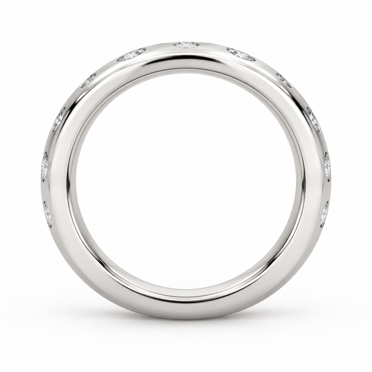 [metal:white-gold] Josette Scattered Diamond Ring — top — Organic scatter of flush-set diamonds, circular elevation studio view [catalog-v4]