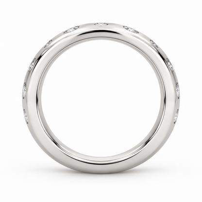 [metal:white-gold] Josette Scattered Diamond Ring — top — Organic scatter of flush-set diamonds, circular elevation studio view [catalog-v4]