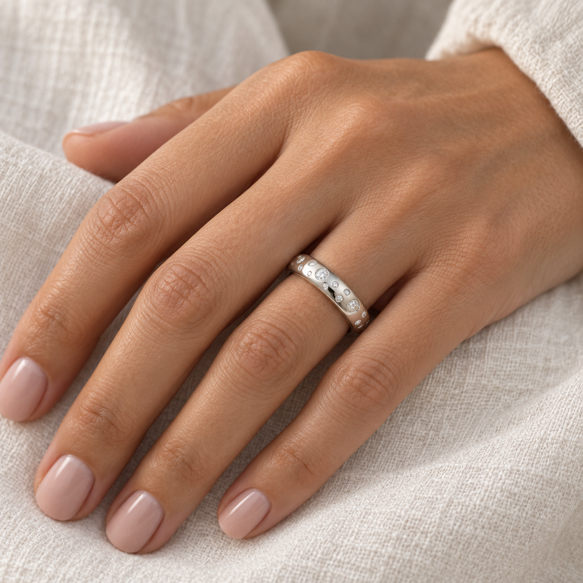 [metal:all] Josette Scattered Diamond Ring — worn — Human-worn styling illustration [catalog-v4]