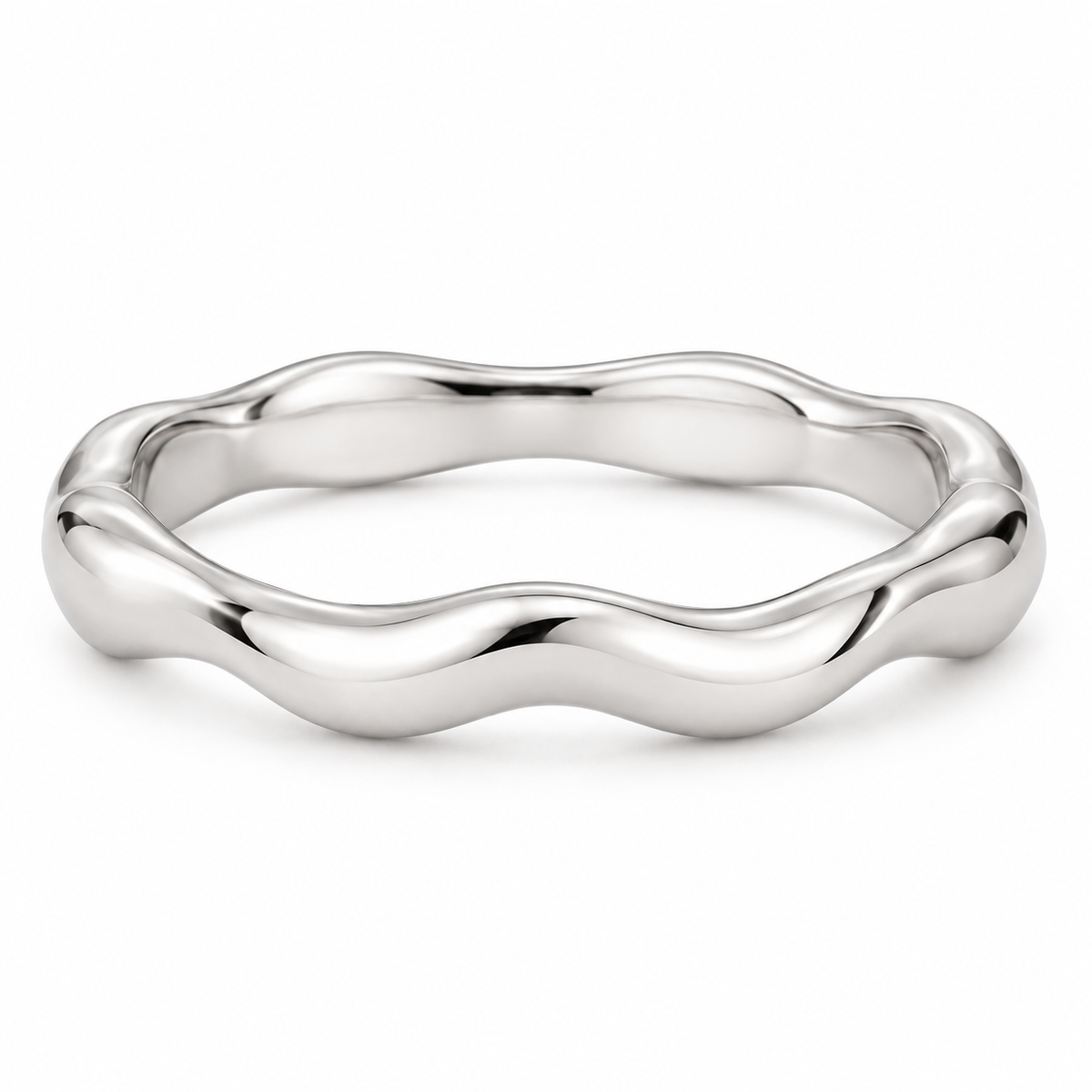 [metal:white-gold] Juliette Sculpted Band — front — Gently undulating band, shallow front studio view [catalog-v4]