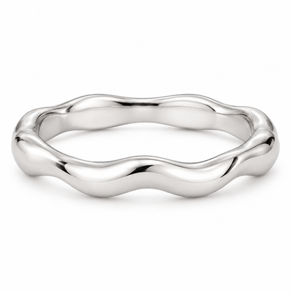 [metal:white-gold] Juliette Sculpted Band — front — Gently undulating band, shallow front studio view [catalog-v4]