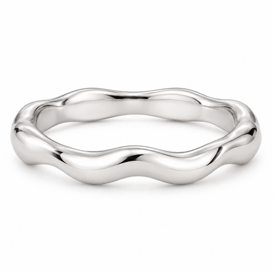 [metal:white-gold] Juliette Sculpted Band — front — Gently undulating band, shallow front studio view [catalog-v4]