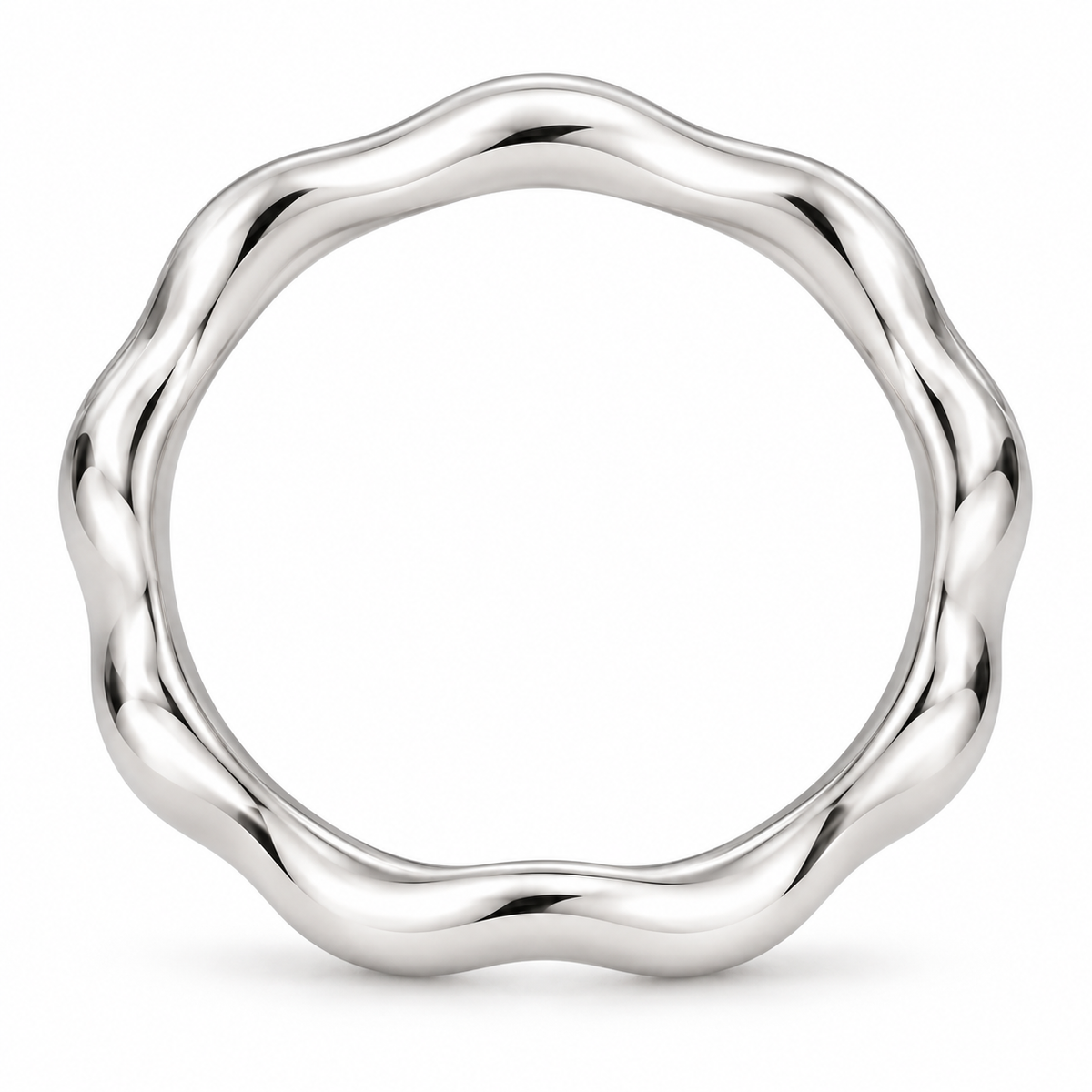 [metal:white-gold] Juliette Sculpted Band — top — Gently undulating band, circular elevation studio view [catalog-v4]
