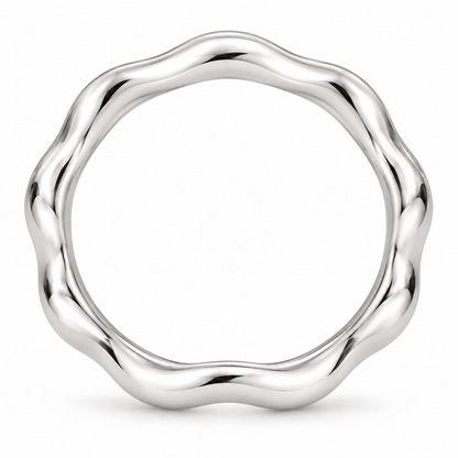 [metal:white-gold] Juliette Sculpted Band — top — Gently undulating band, circular elevation studio view [catalog-v4]