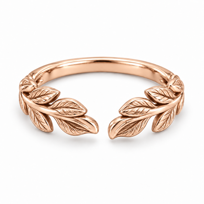 [metal:rose-gold] Juniper Laurel Ring — front — Rose gold colour preview [catalog-v4]