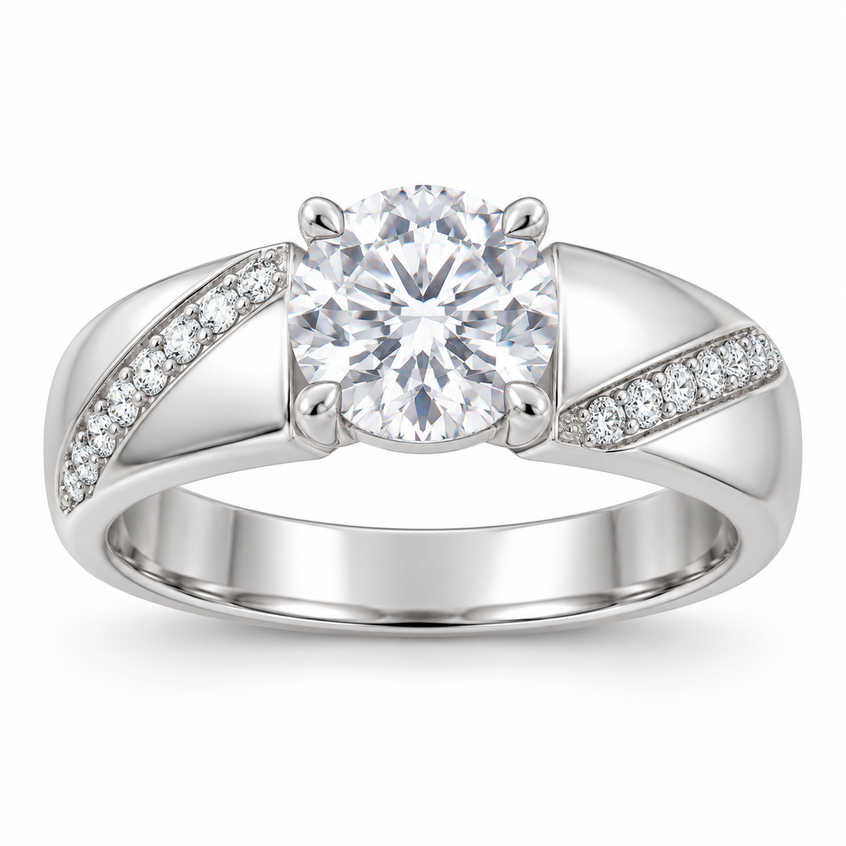 [metal:white-gold] Lisette Ribbon Pavé Setting — front — Original setting design illustration [catalog-v4]