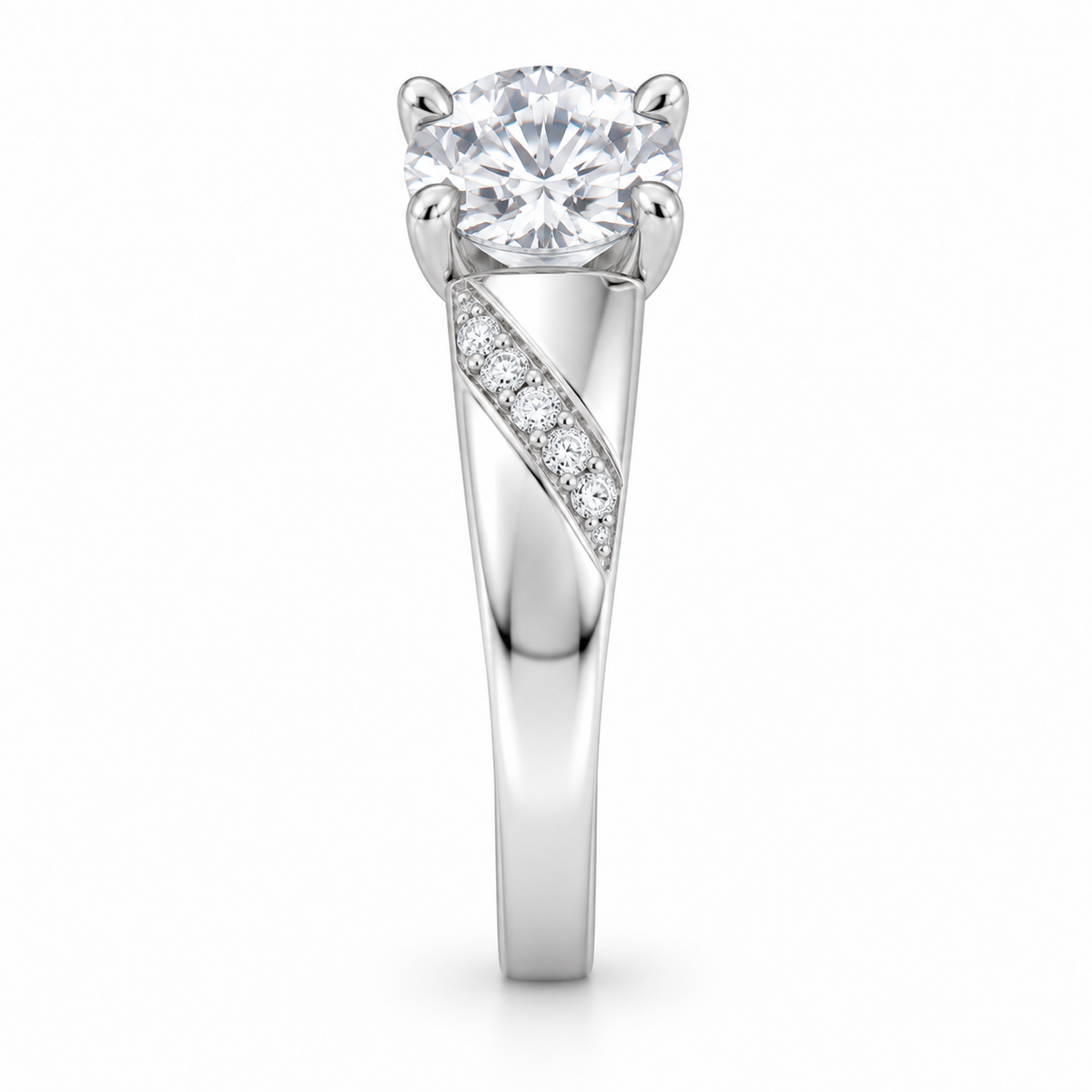 [metal:white-gold] Lisette Ribbon Pavé Setting — side-profile — Original setting design illustration [catalog-v4]