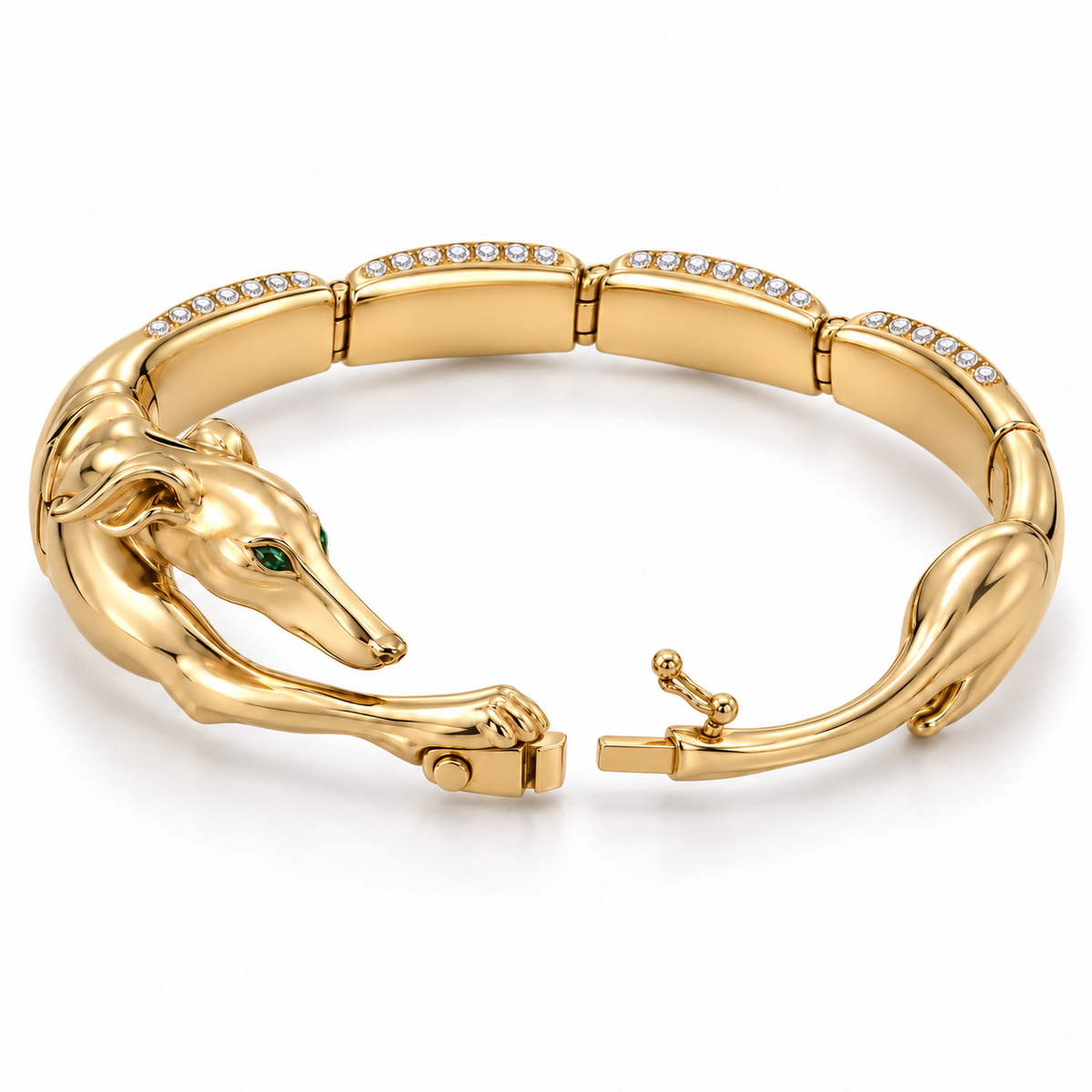 Lisse Hound Bracelet — alternate view with construction — [metal:all] — clasp opened