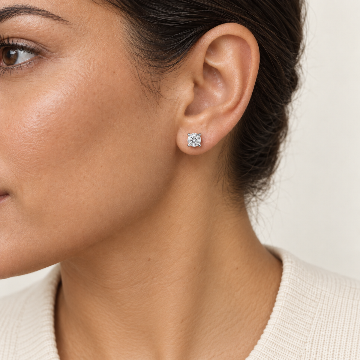 [metal:all] Lunaria Diamond Stud Earrings — worn — On-ear styling illustration [catalog-v4]