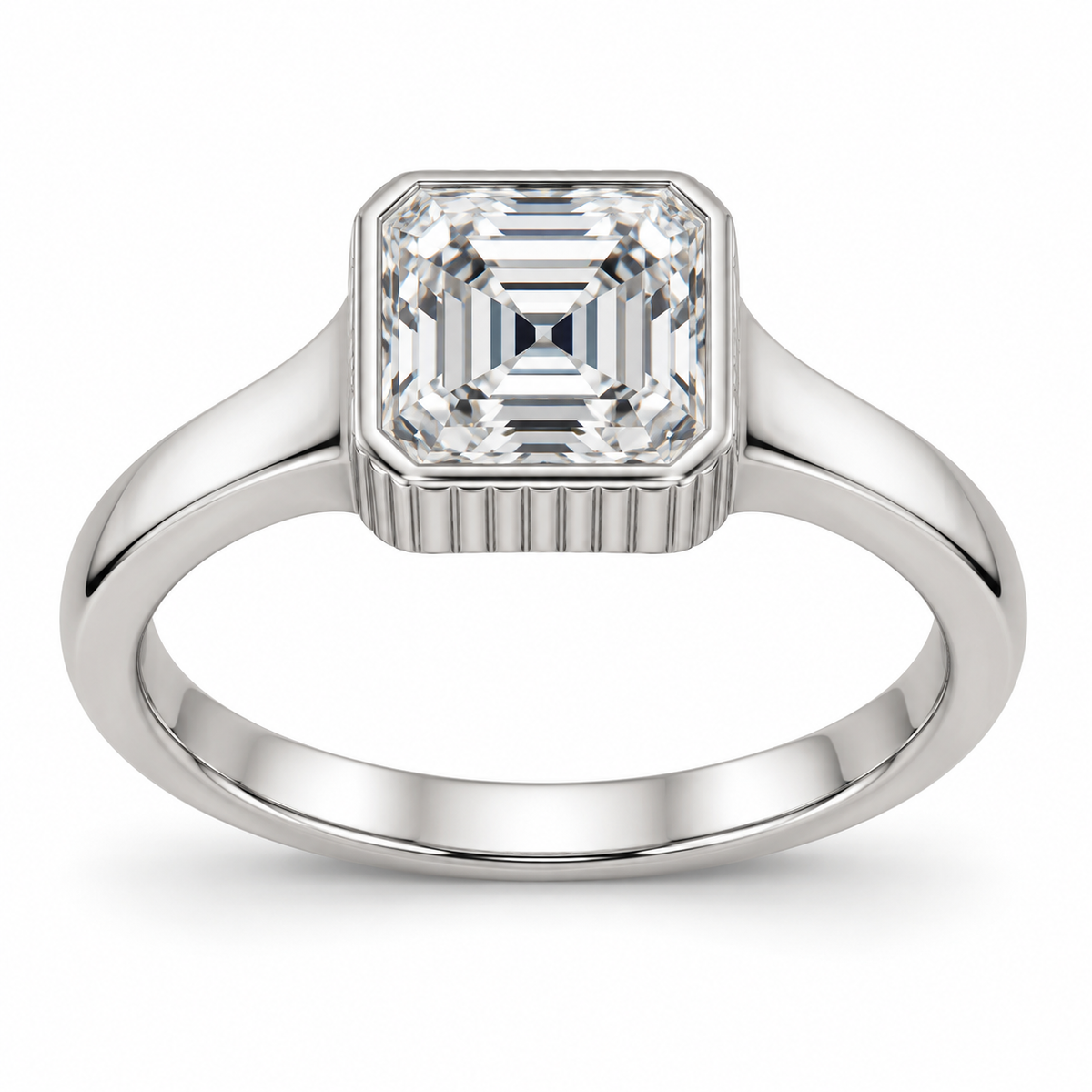 [metal:white-gold] Maelle Fluted Collet Setting — front — Original setting design illustration [catalog-v4]