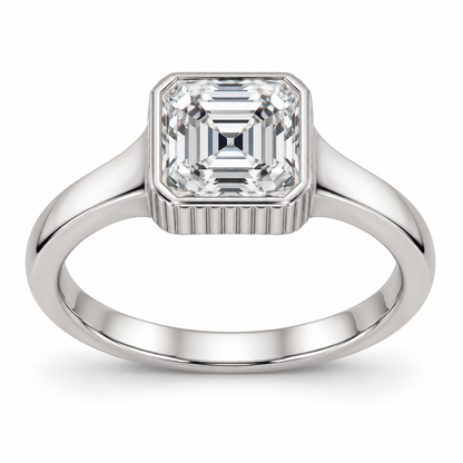 [metal:white-gold] Maelle Fluted Collet Setting — front — Original setting design illustration [catalog-v4]