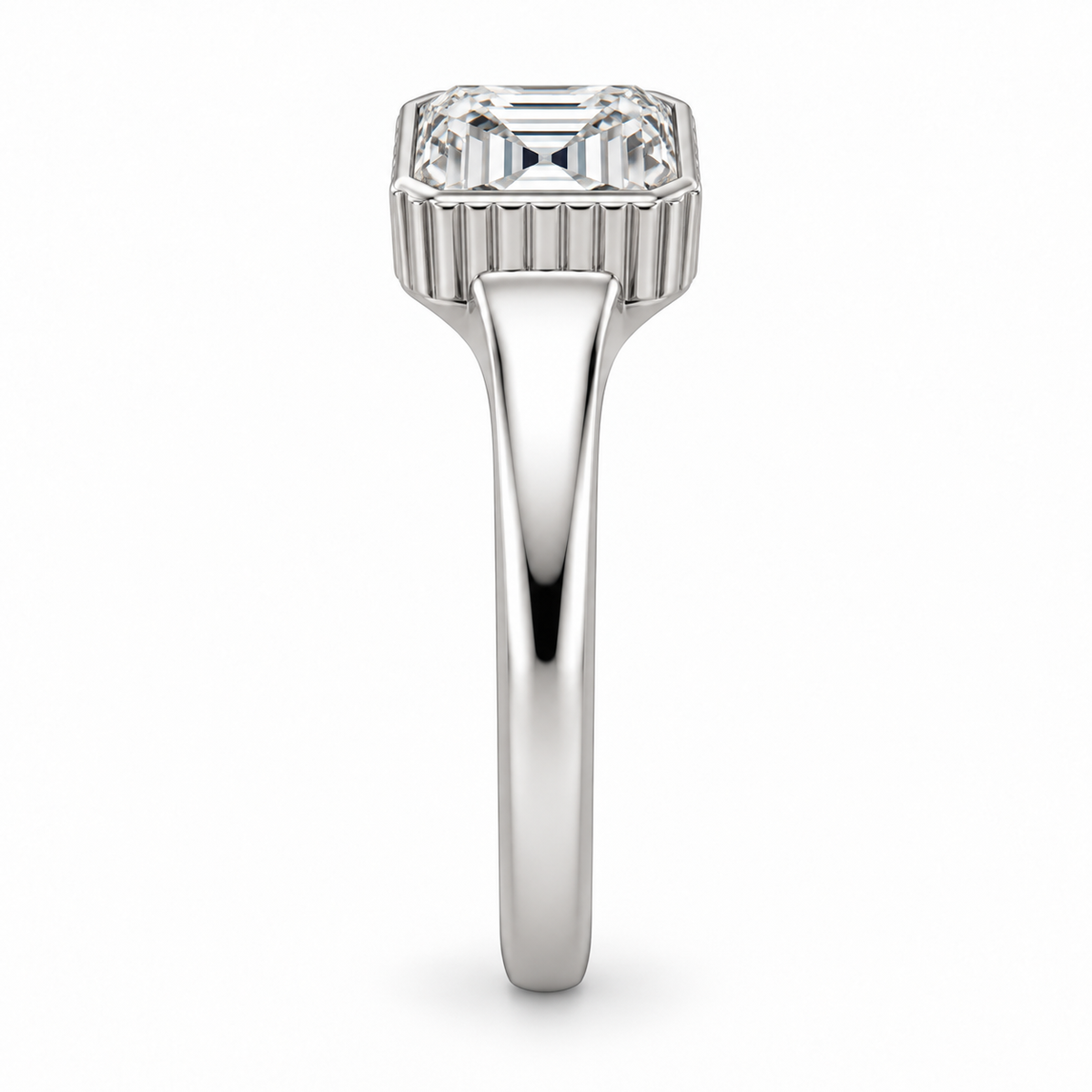 [metal:white-gold] Maelle Fluted Collet Setting — side-profile — Original setting design illustration [catalog-v4]