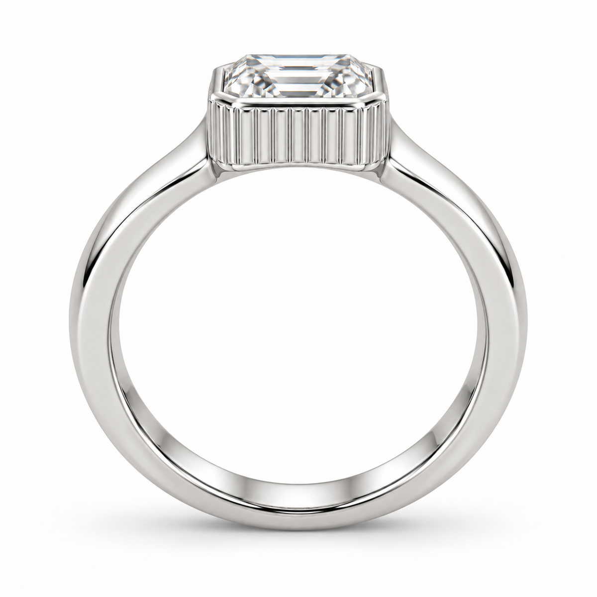 [metal:white-gold] Maelle Fluted Collet Setting — top — Original setting design illustration [catalog-v4]