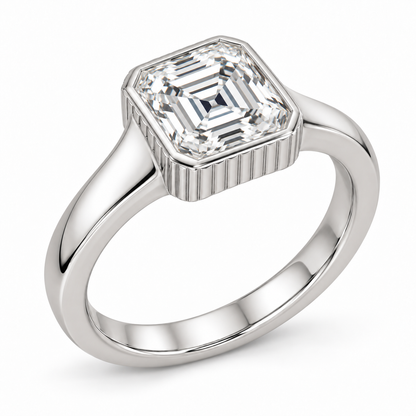 [metal:white-gold] Maelle Fluted Collet Setting — three-quarter — Original setting design illustration [catalog-v4]