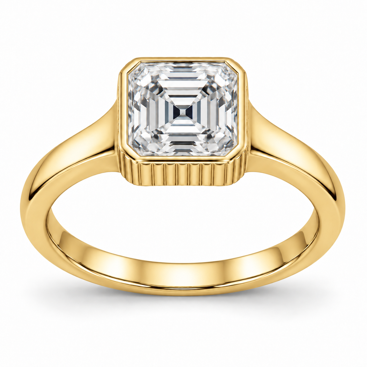 [metal:yellow-gold] Maelle Fluted Collet Setting — front — Original setting design illustration [catalog-v4]