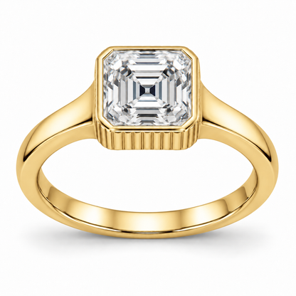 [metal:yellow-gold] Maelle Fluted Collet Setting — front — Original setting design illustration [catalog-v4]