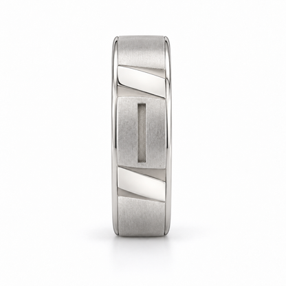 [metal:white-gold] Maelor Facet-Slot Band — edge-profile — Same design shown edge profile [catalog-v4]