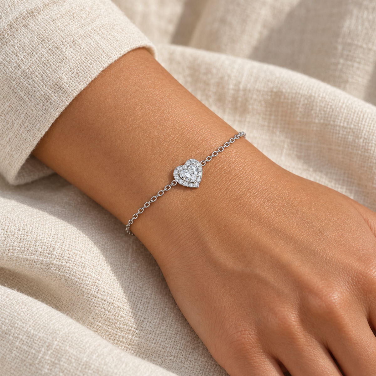 [metal:all] Maristella Heart Bracelet — worn — Human-worn styling illustration [catalog-v4]