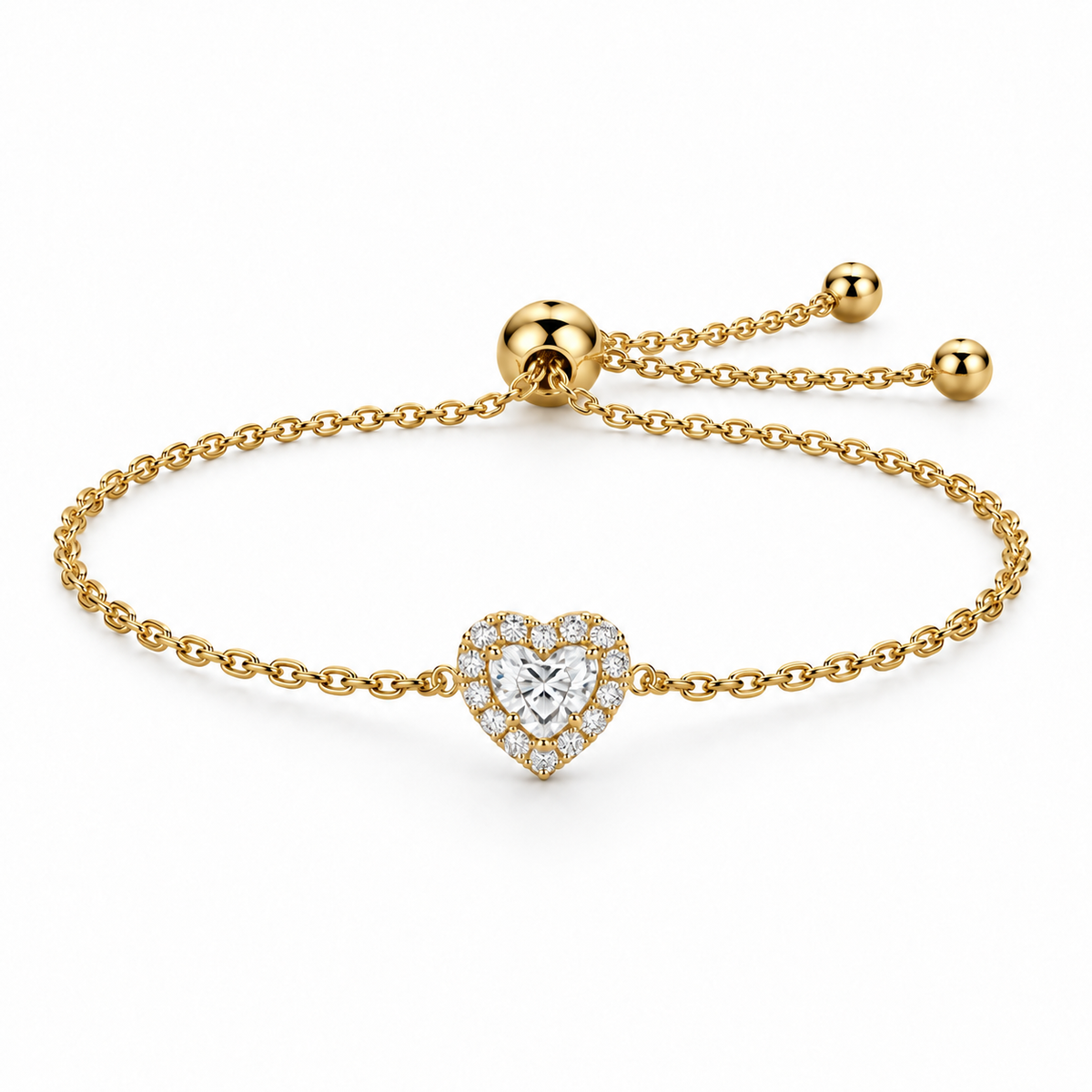 [metal:yellow-gold] Maristella Heart Bracelet — front — Yellow gold colour preview [catalog-v4]