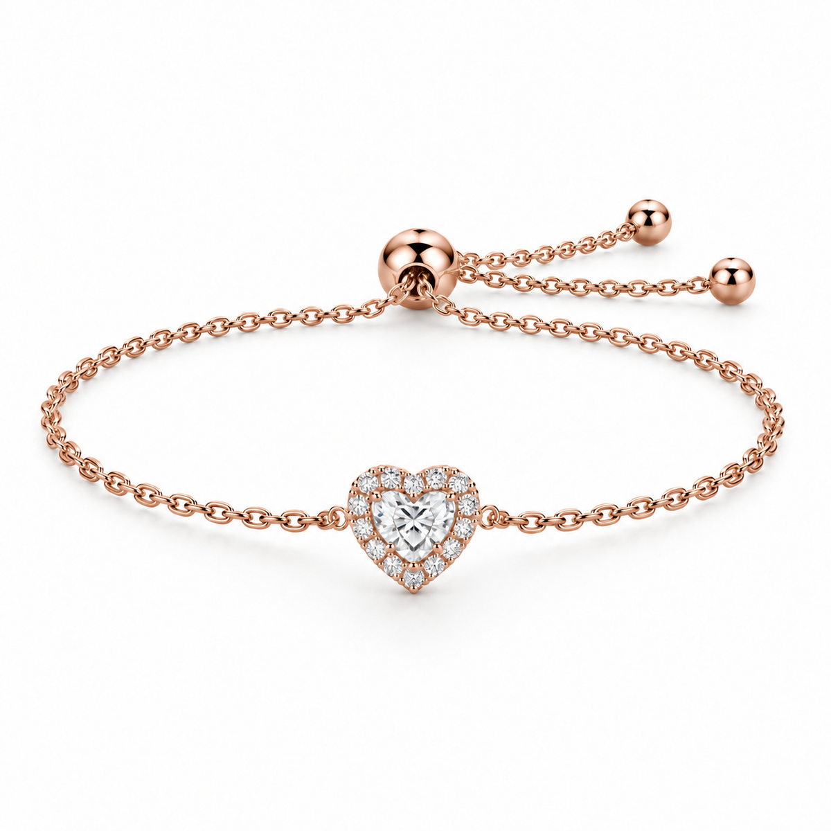 [metal:rose-gold] Maristella Heart Bracelet — front — Rose gold colour preview [catalog-v4]