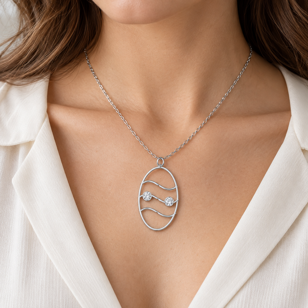 [metal:white-gold] pj merovelle tidal ladder necklace — worn — illustrative design [catalog-v4]