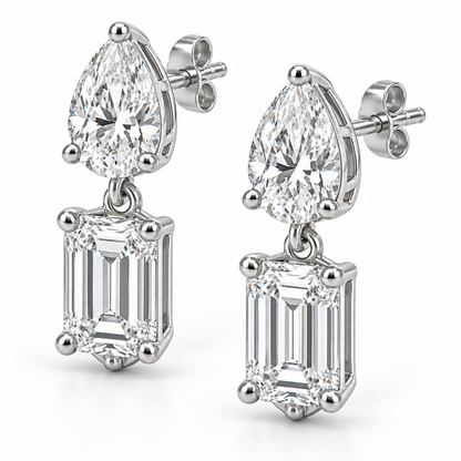 [metal:white-gold] Mirabelle Toi et Moi Drops — three-quarter — Oblique view showing articulated baskets and butterfly backs [catalog-v4]