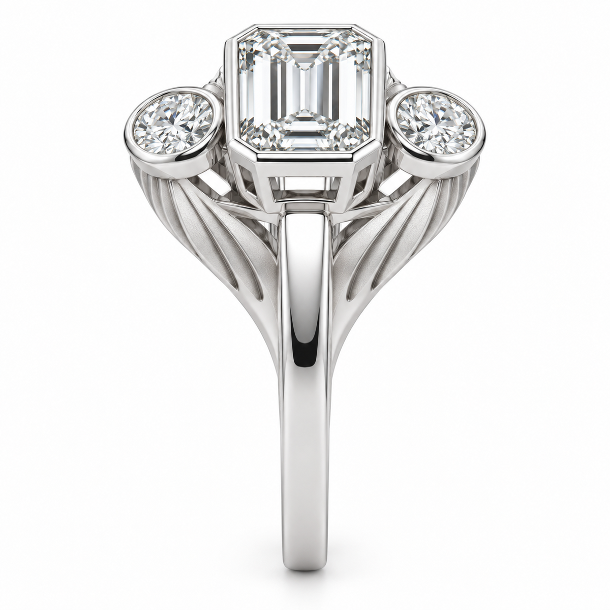 [metal:white-gold] Mirelle Fan Trilogy Setting — side-profile — Original setting design illustration [catalog-v4]