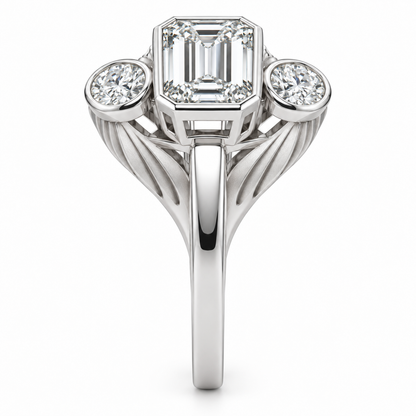 [metal:white-gold] Mirelle Fan Trilogy Setting — side-profile — Original setting design illustration [catalog-v4]