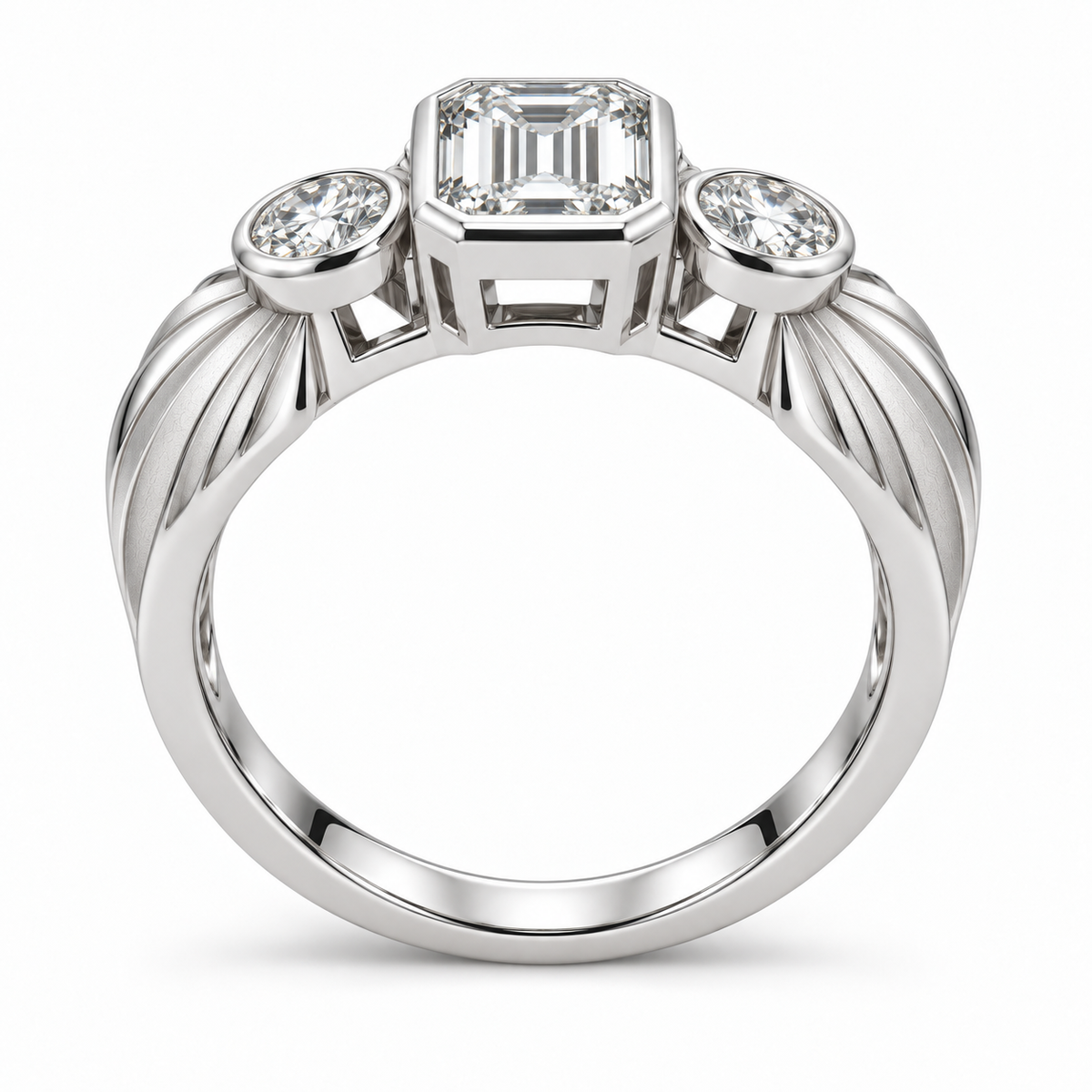 [metal:white-gold] Mirelle Fan Trilogy Setting — top — Original setting design illustration [catalog-v4]