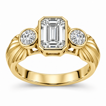 [metal:yellow-gold] Mirelle Fan Trilogy Setting — front — Original setting design illustration [catalog-v4]
