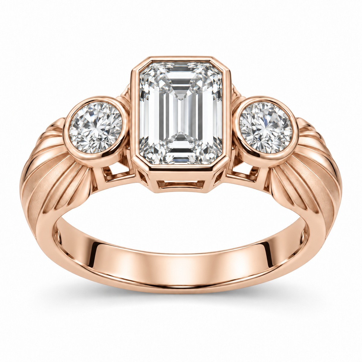 [metal:rose-gold] Mirelle Fan Trilogy Setting — front — Original setting design illustration [catalog-v4]