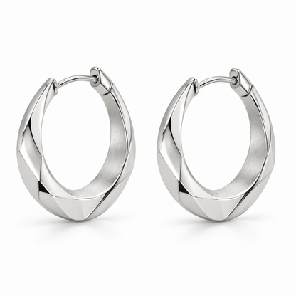 [metal:white-gold] Naverie Facet Crescent Hoops — three-quarter — Same design shown three quarter [catalog-v4]