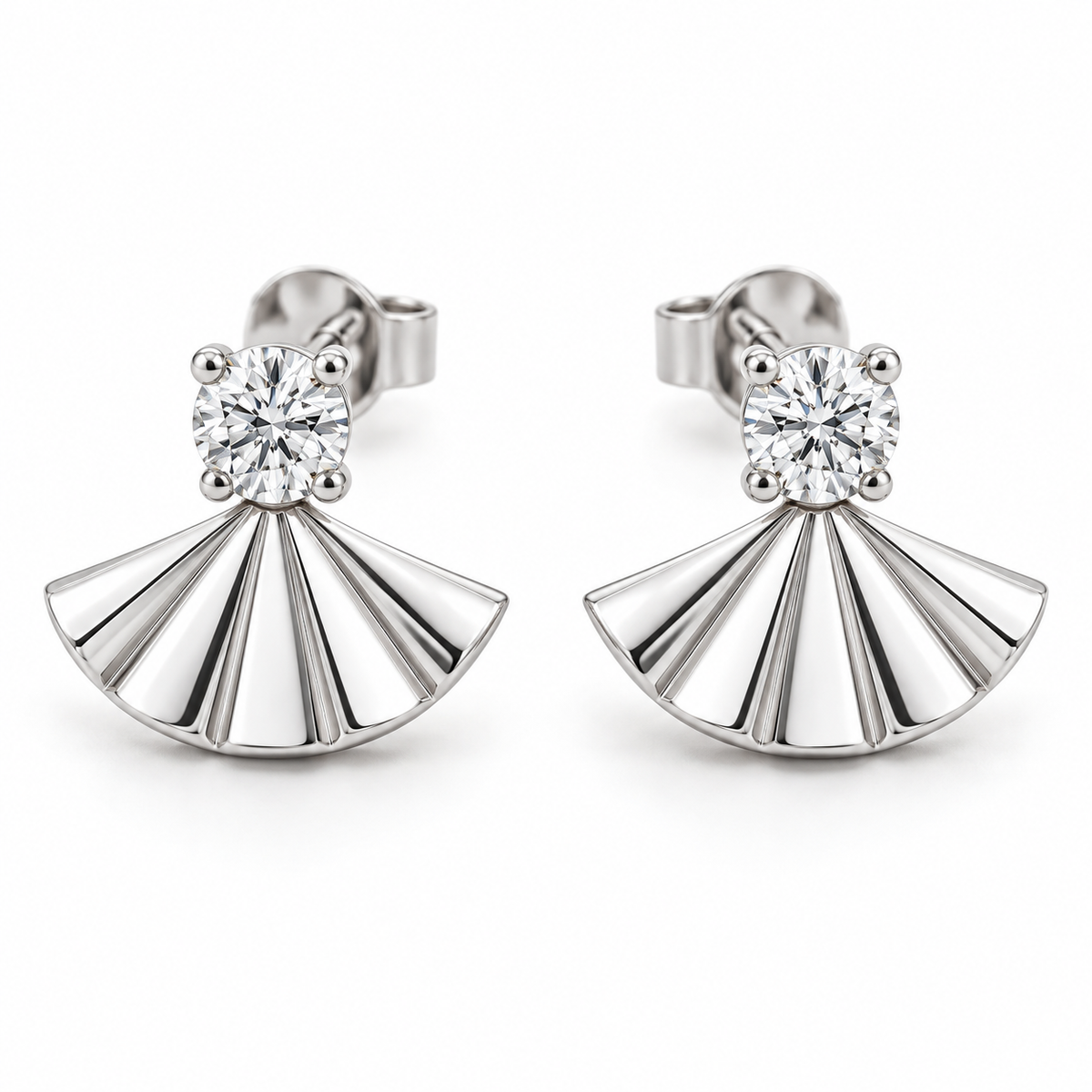 [metal:white-gold] Nerelle Pleated Fan Earrings — front — Nerelle Pleated Fan Earrings front design illustration [catalog-v4]